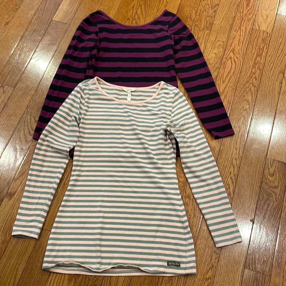 Set of two tops. MJ peach and greenish khaki stripe and the other PBN blk/plum